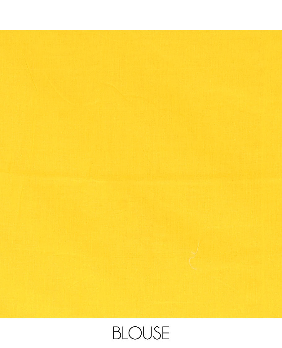 Borderless Yellow heart thread embroidery jute cotton saree with self pallu & plain blouse