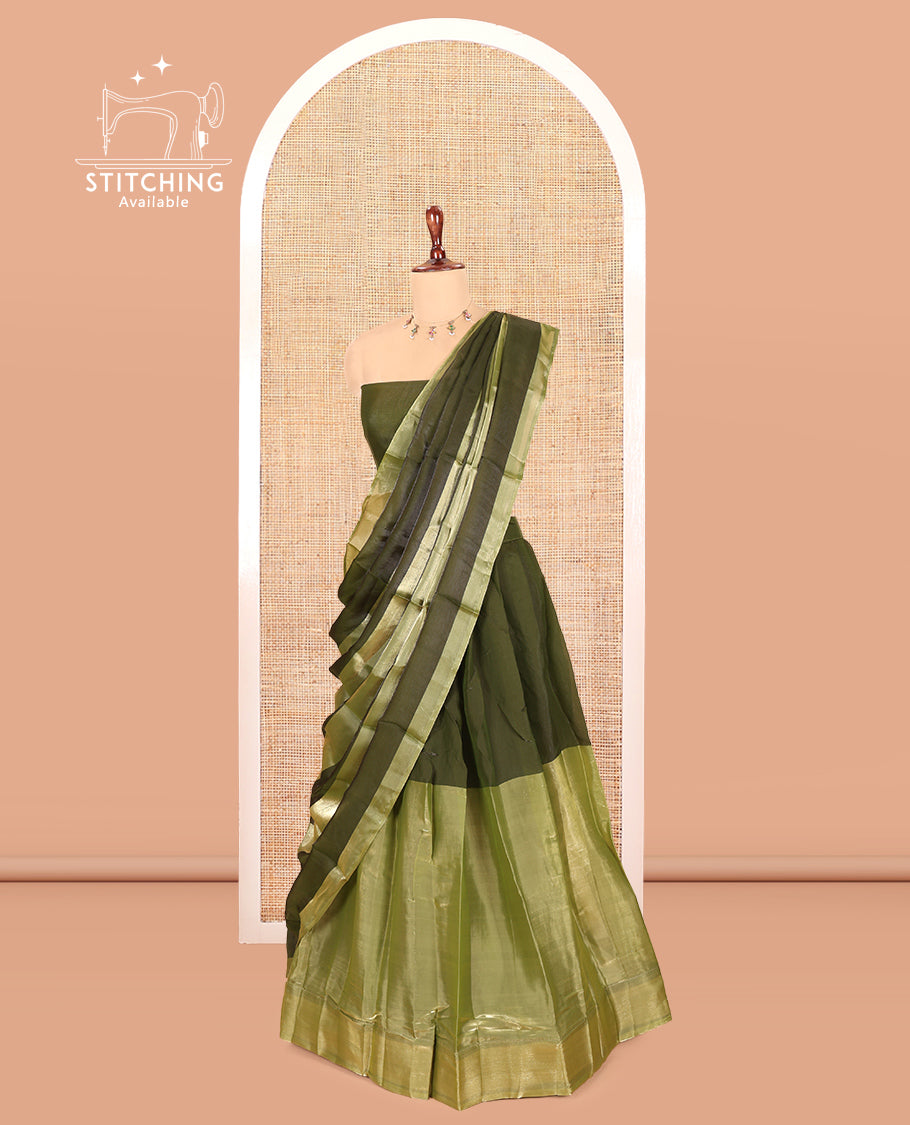 Mehendi Green Velvet Organza Half-Saree