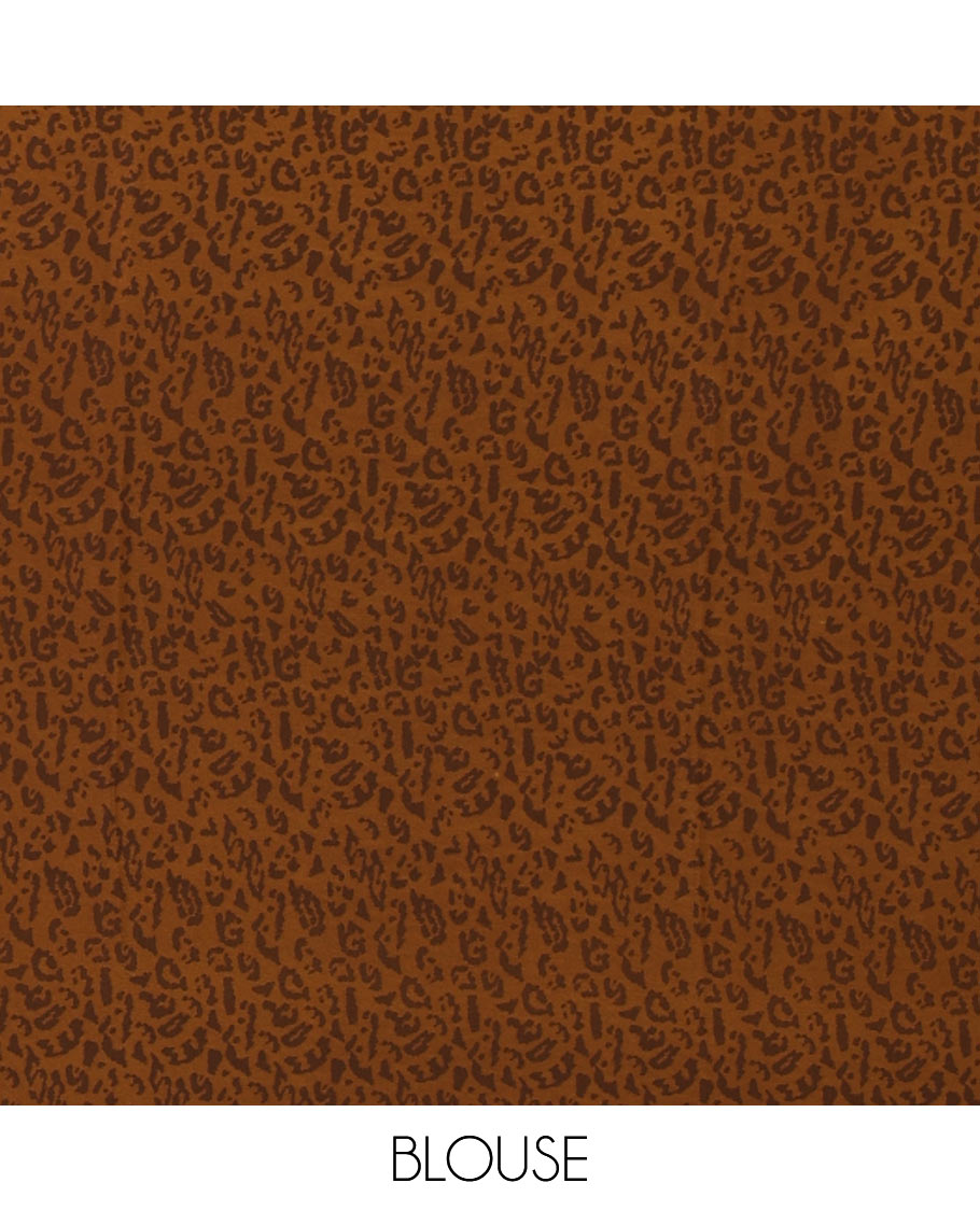 Khaki brown leopard-skin-like printed crepe silk saree, plain piping border, geometric motif printed pallu & animal-skin print blouse