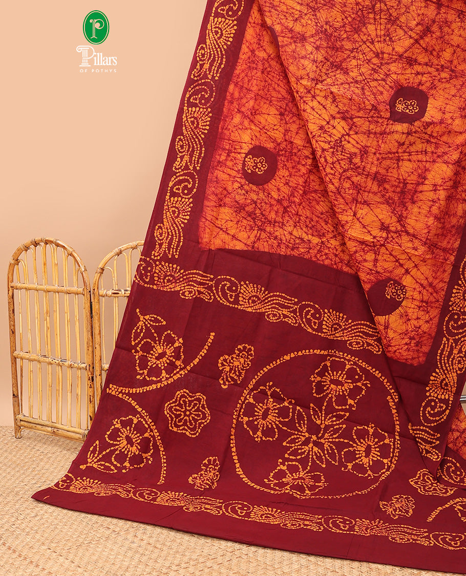 Mustard pathik printed sungudi cotton saree with pathik printed contrast border & pathik printed rich pallu along with pathik printed blouse