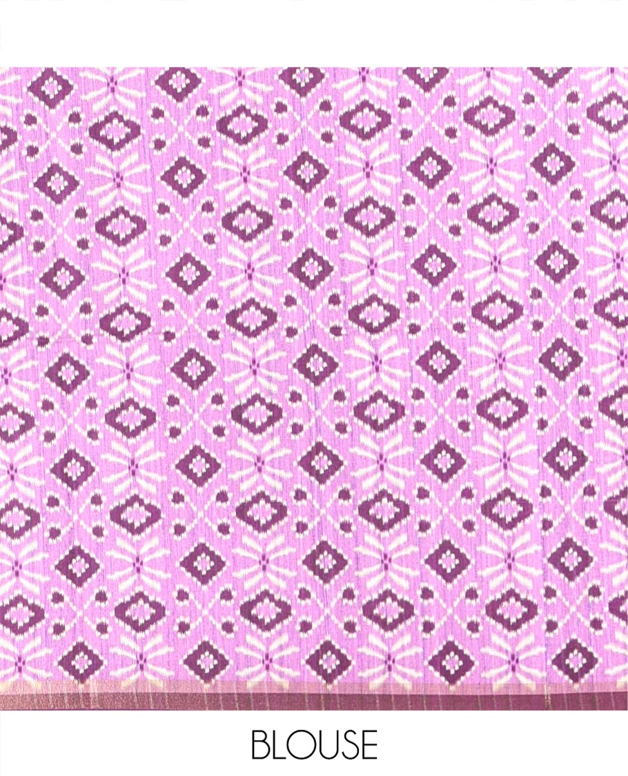 Purple Katan Silk Saree, Detailed with Checked Design Print All Over Its Body, Complemented by Contrast Temple Border, Heathered Pallu, and Paired with a Contrast Blouse