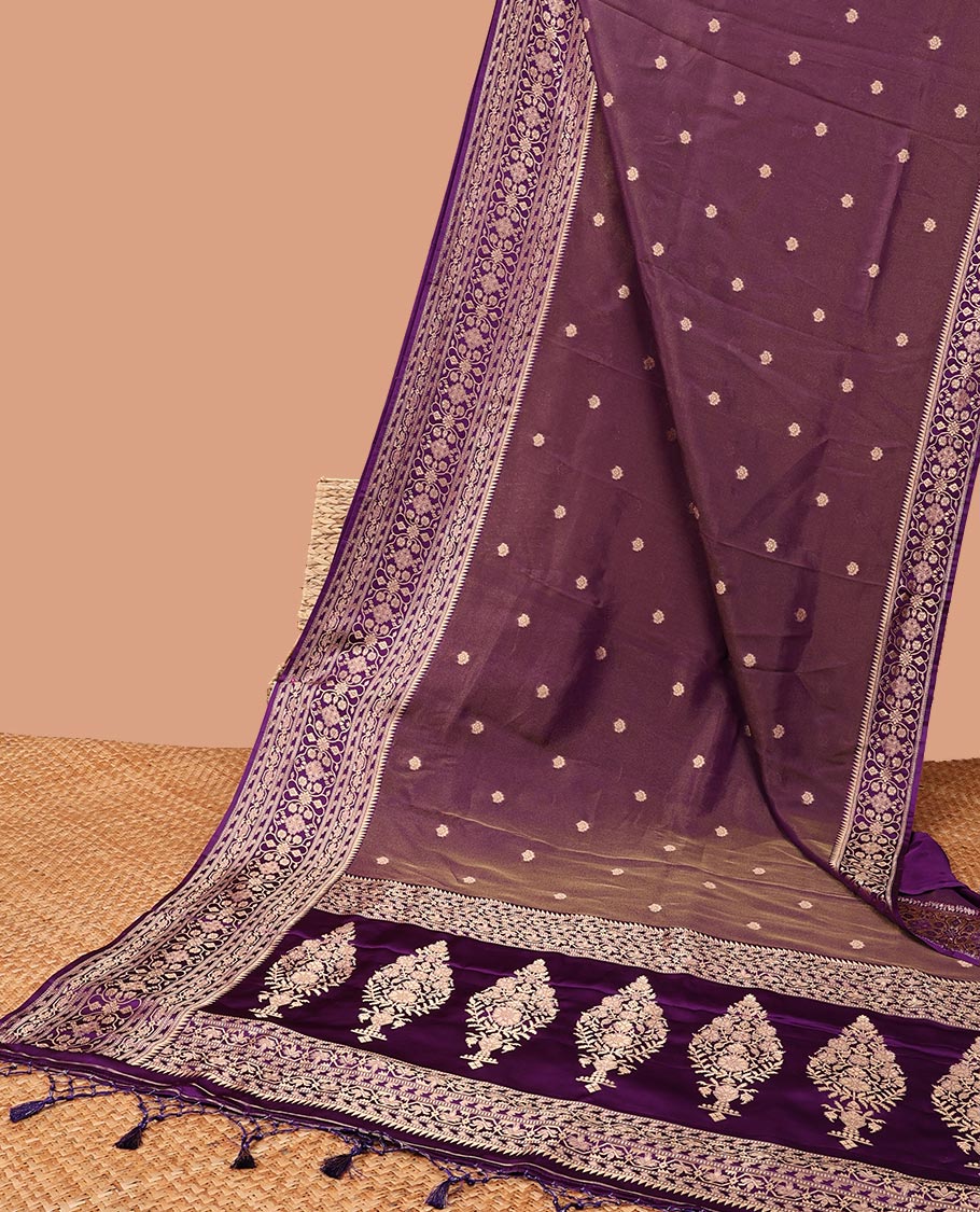 Violet floral motifs dola saree with self intricate design border & floral design pallu