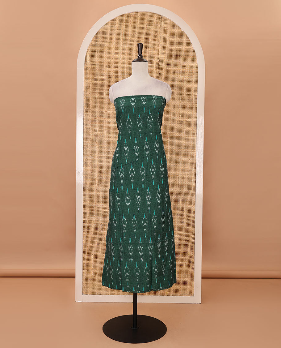 Green material chudidar set,pochampally ikkat butta printed pure cotton top,contrast black bottom & ikkat print black-green dupatta