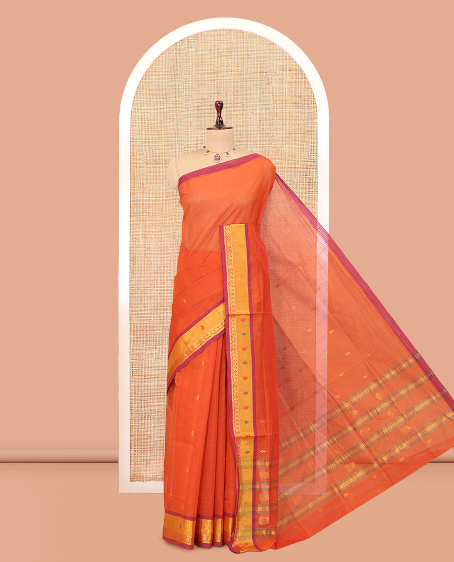 Orange Venkatagiri Cotton Saree