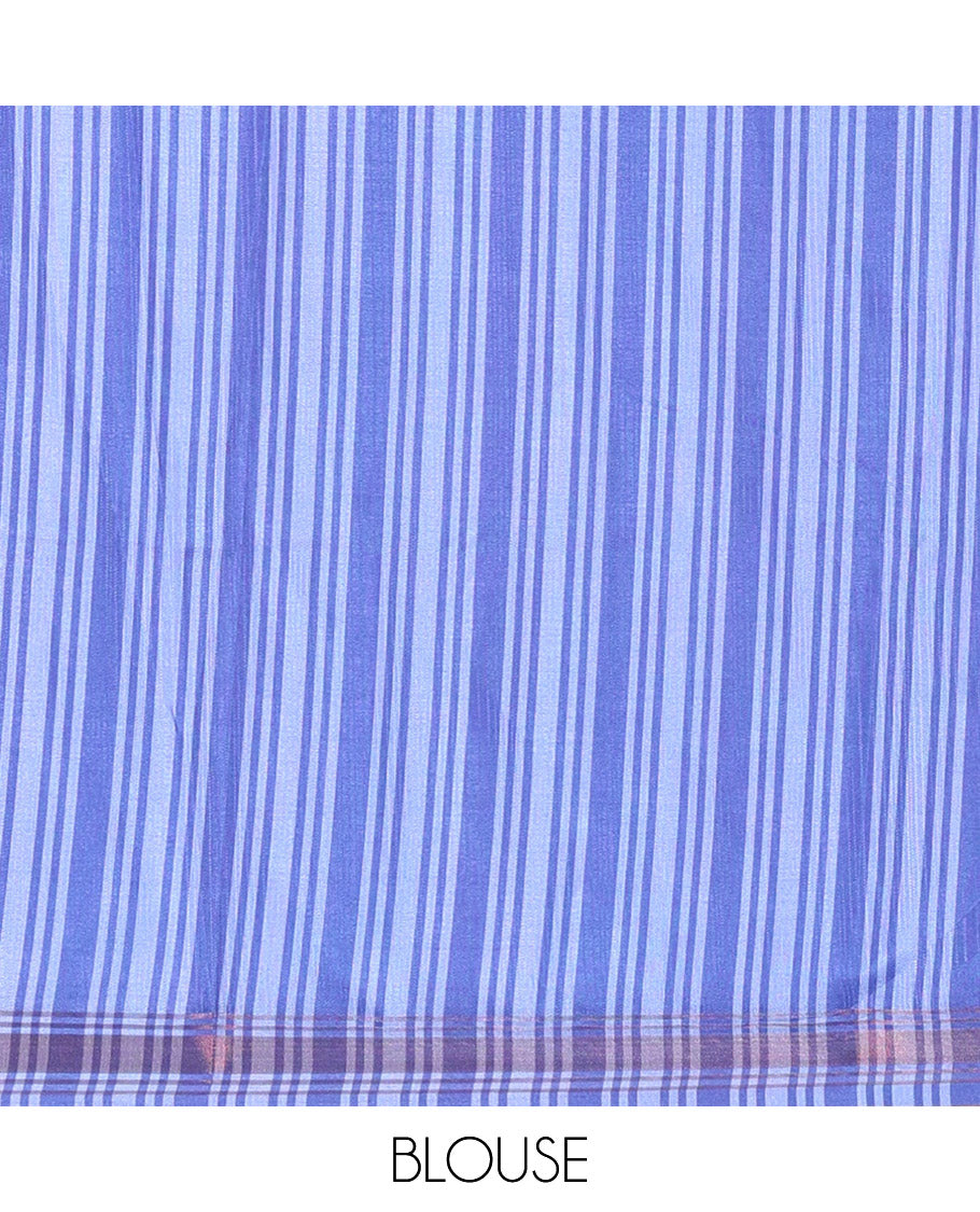 Pale Green Manipuri Silk Saree Subtly Woven with Stripes All Over Its Body, Complemented by Contrast Geometric Print and Zari Work Border, Pallu Features Stripes, and Paired with a Contrast Striped Blouse