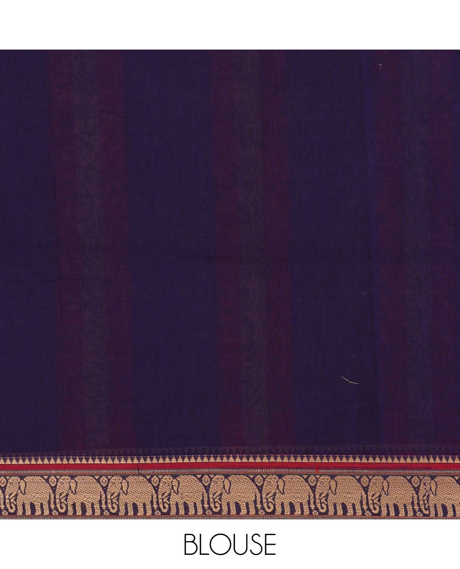 Blue mercerised cotton saree with elephant thread weaving border & seer pallu along with running blouse