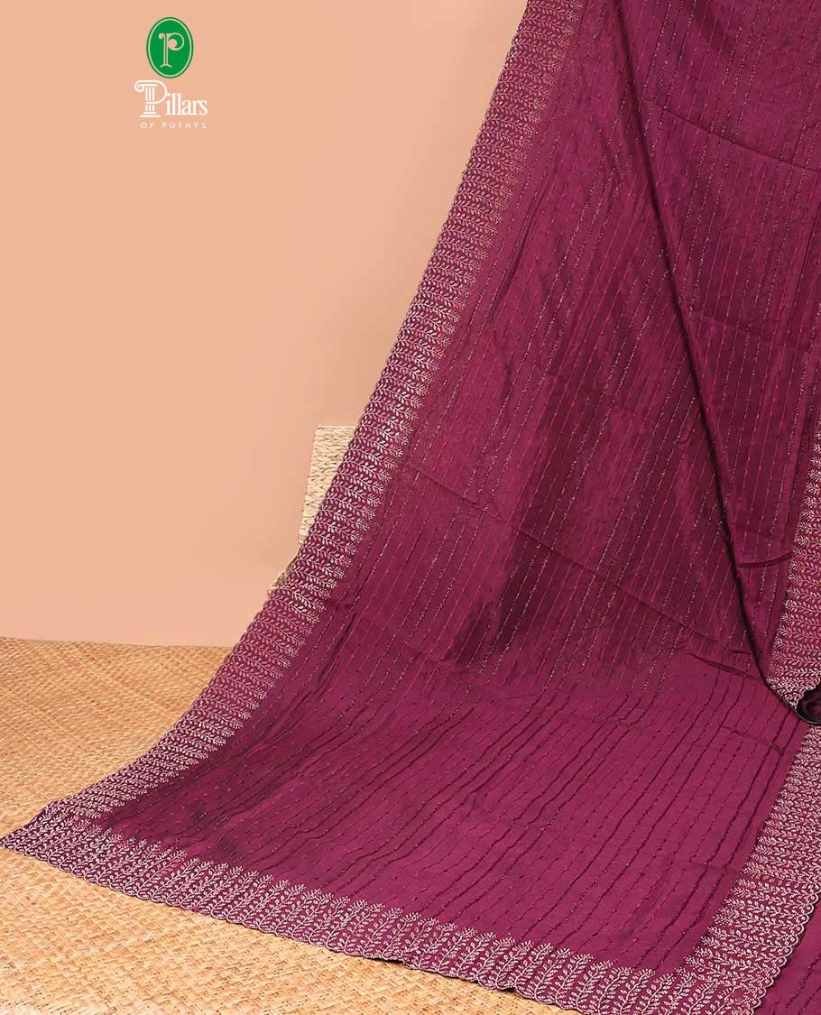 Purple all over line neem zari design with copper color swastik stone work & plain , swastik stone work blouse