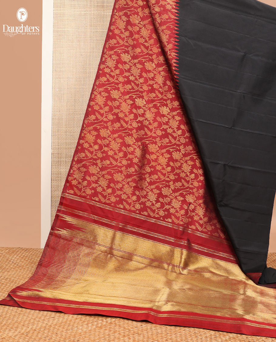 Borderless multi-color floral jacquard silk saree with bhavanji pallu