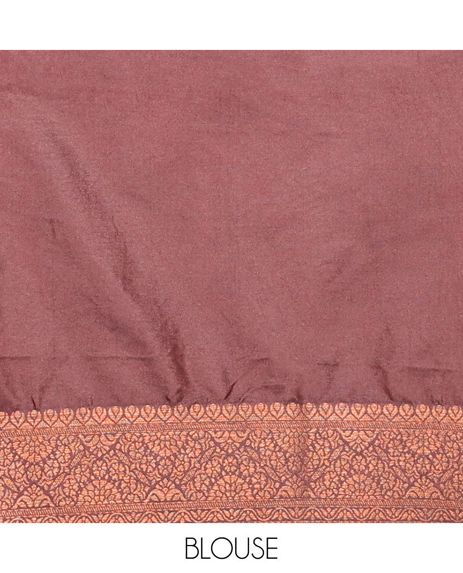 Violet geometric motifs semi-banaras tussar saree with contrast zari border & pallu of jaal design