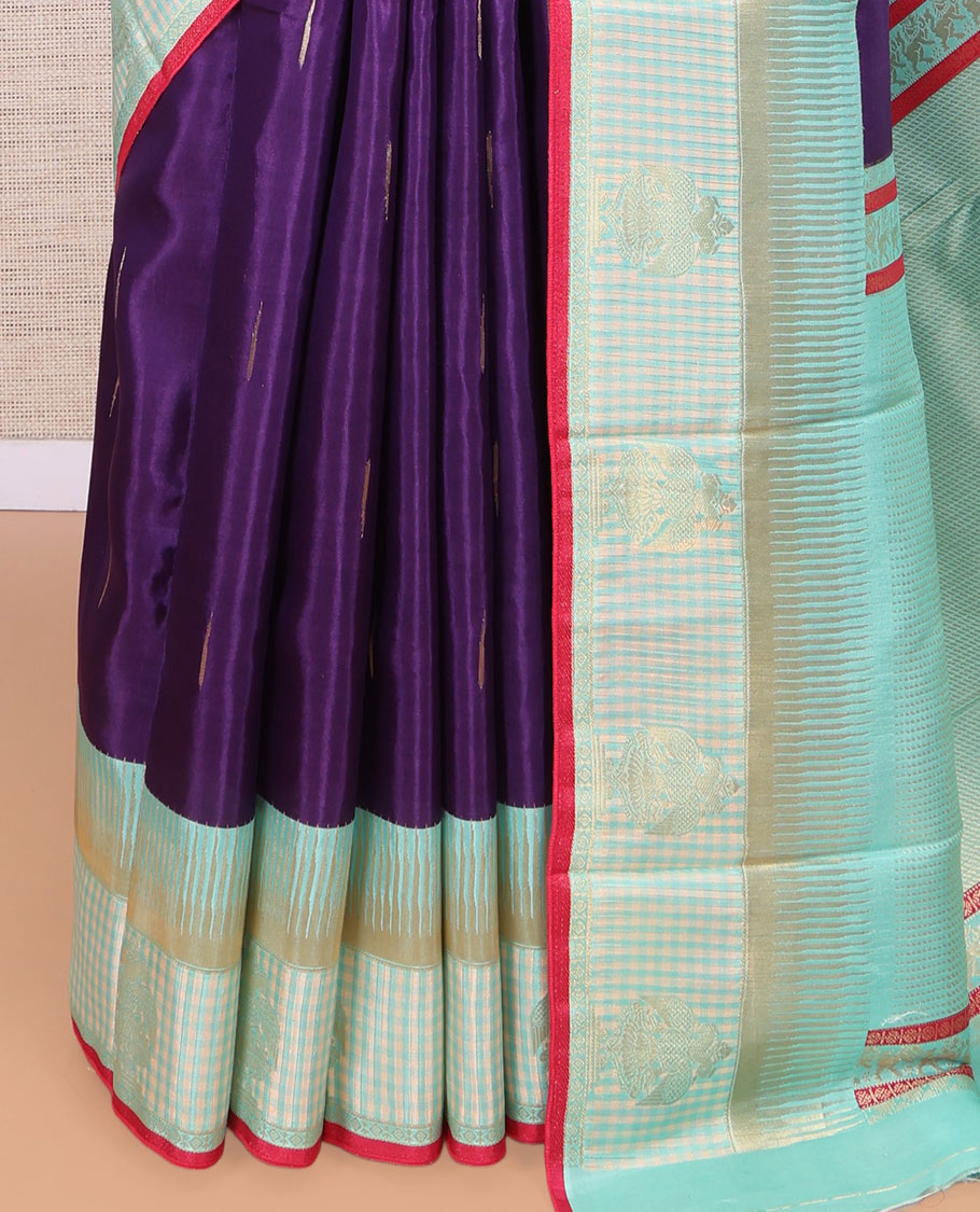 Dark Purple Raindrop Butta Semi-Mysore Silk Saree