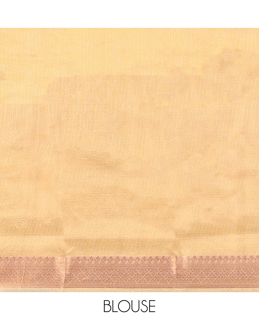 Yellow semi-banaras tissue saree with self zari border & intricate zari design pallu