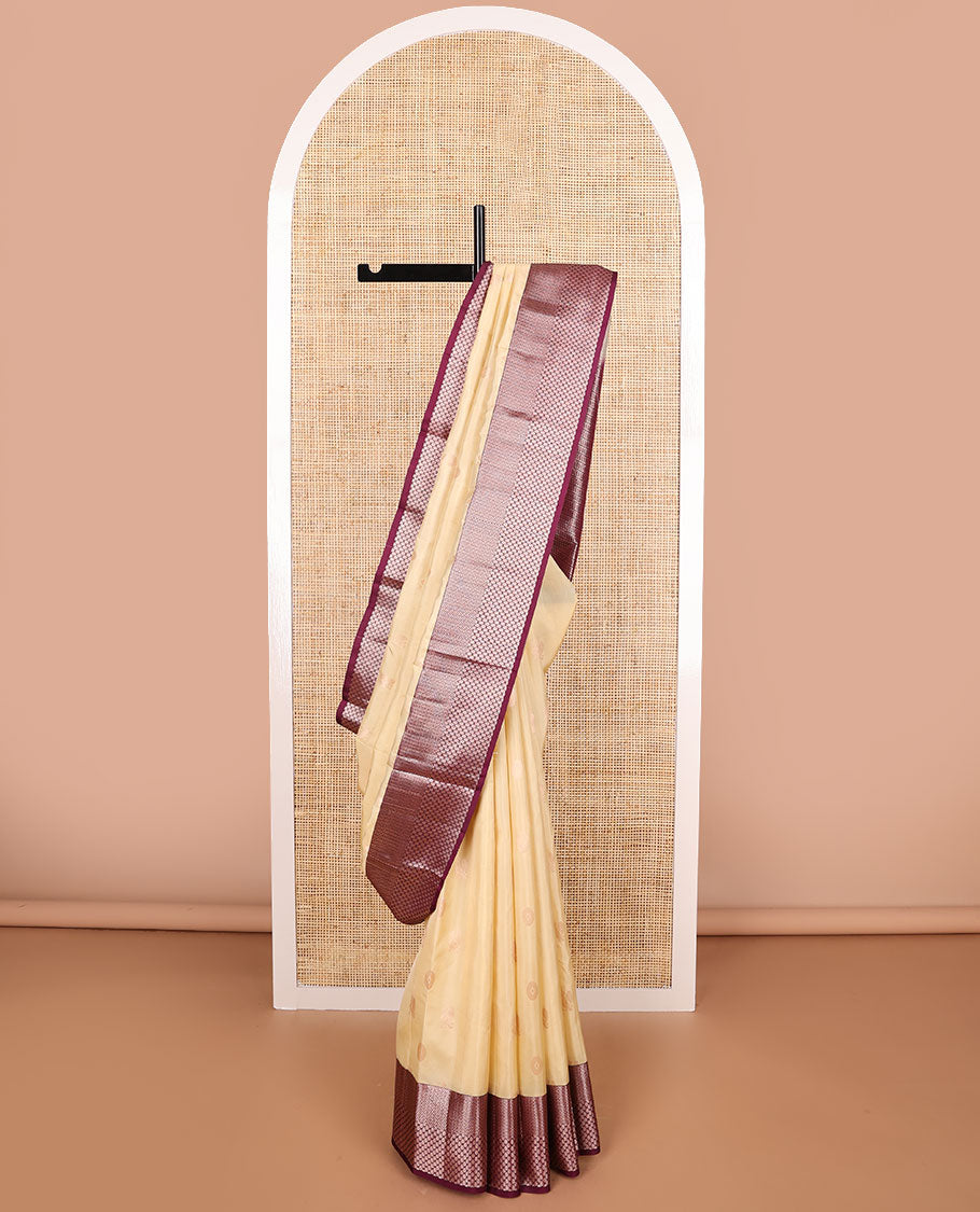 Light green leaf design vasundhara elite silk saree with contrast intricate zari design border & geometric design pallu