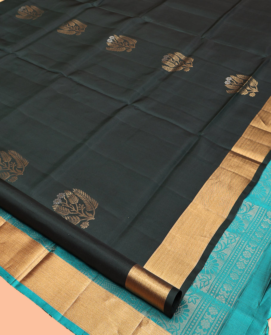 Black Mayuri Lite Silk Mix Saree, Richly Detailed with Zari Buttas, Zari Bavanji Border, Complemented by Contrast Intricate Pallu, and a Contrast Blouse