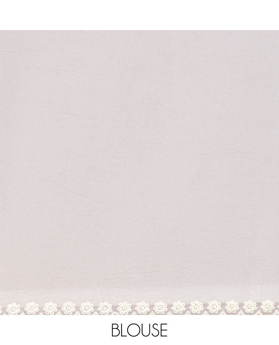 White floral thread embroidery tissue saree with floral scallop thread embroidery border