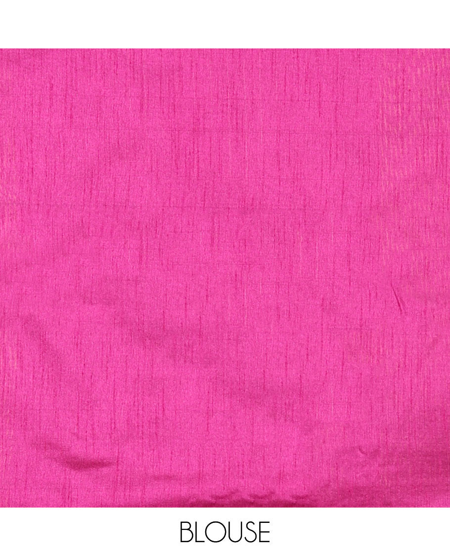 Borderless light onion pink horizontal zari striped semi-raw silk saree, striped pallu & contrast plain blouse