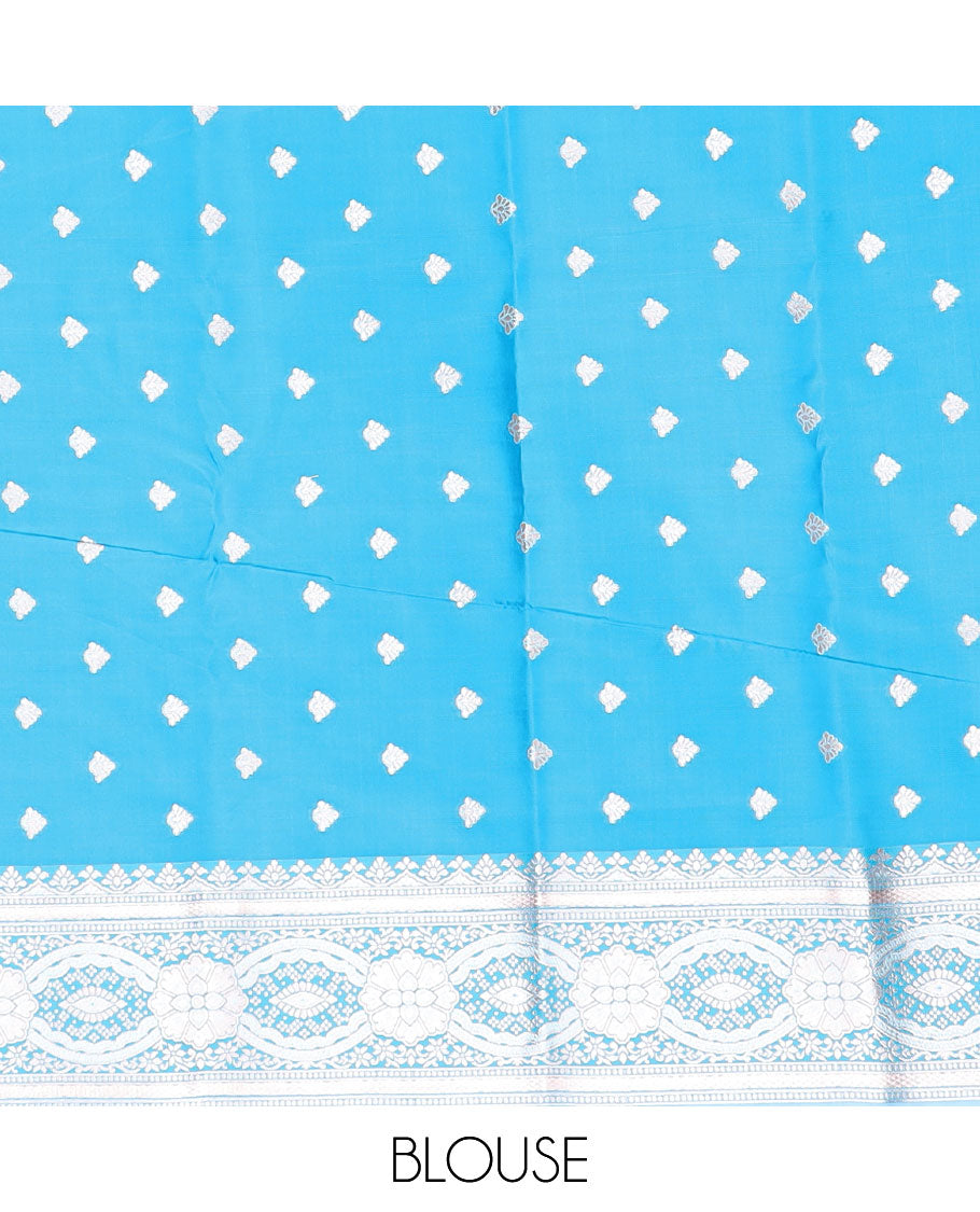 Light blue floral jaal design butter silk saree with self intricate zari design border & floral design pallu
