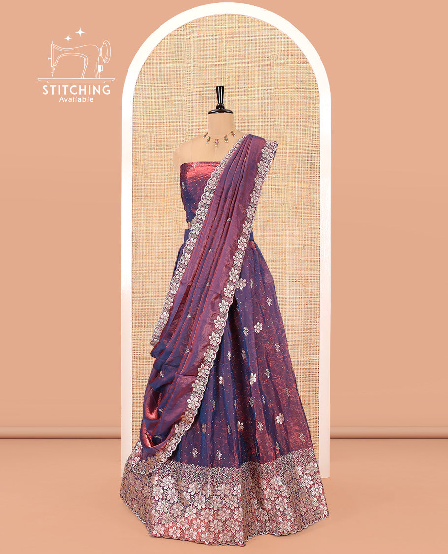 Soft Raspberry Fendi Organza Half-Saree Set, Features Floral Embroidered Skirt, Matching Blouse, Embroidered Dupatta