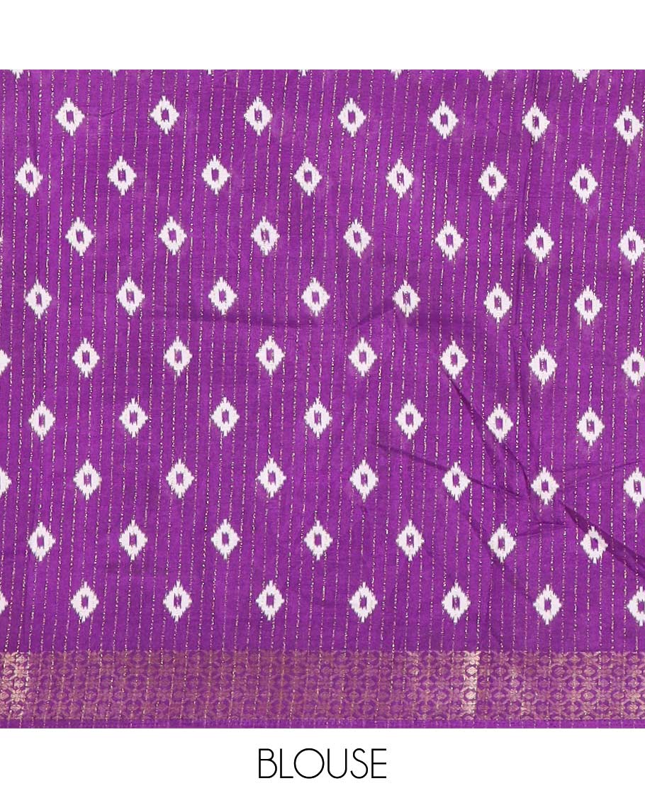 White pichwai cow & lotus printed dola silk saree,contrast purple temple traditional zari border, kalamkari printed pallu & printed blouse