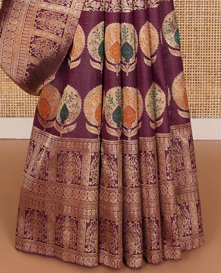 Purple floral design silk saree with self intricate zari design border & floral design pallu