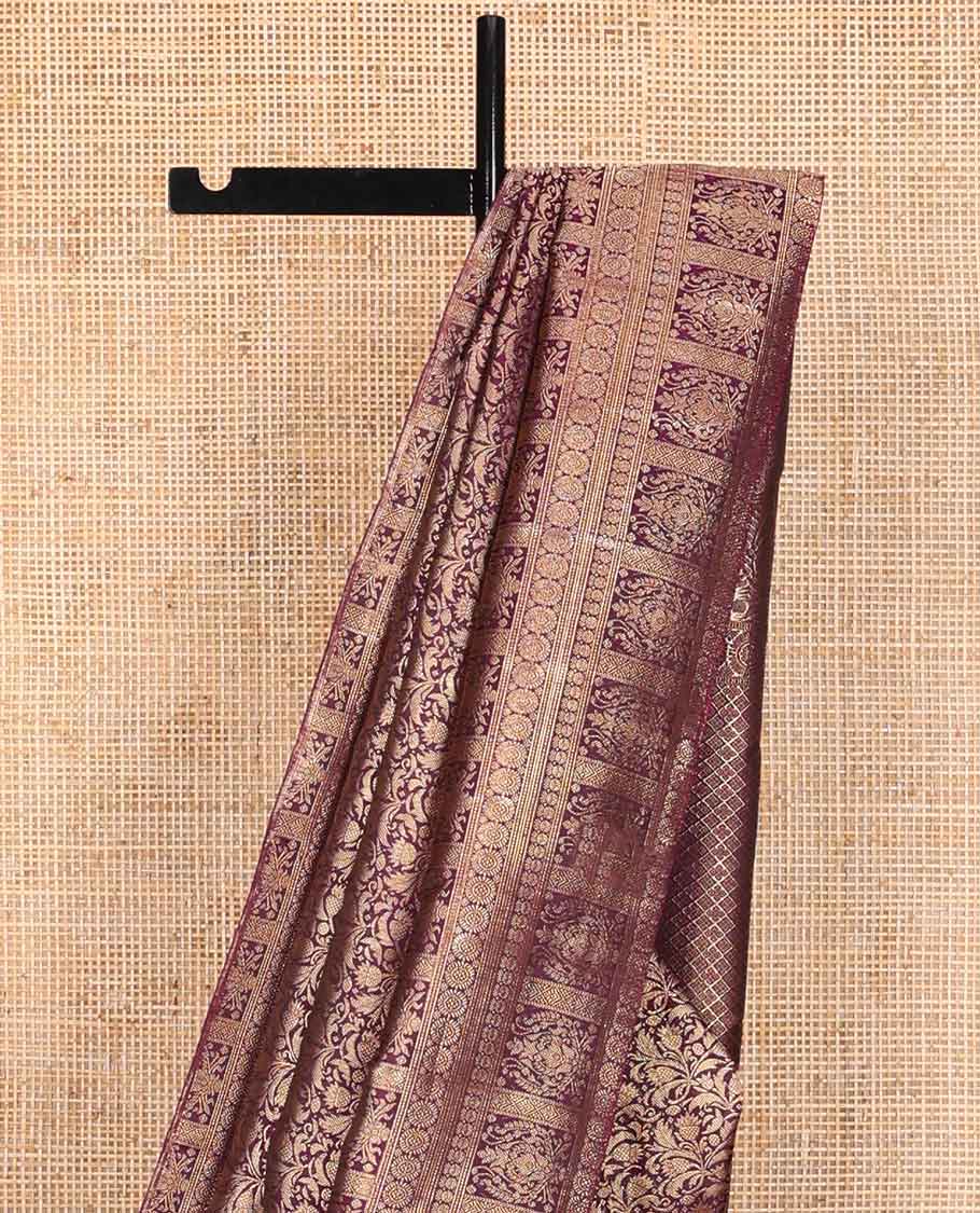Purple floral design silk saree with self intricate zari design border & floral design pallu