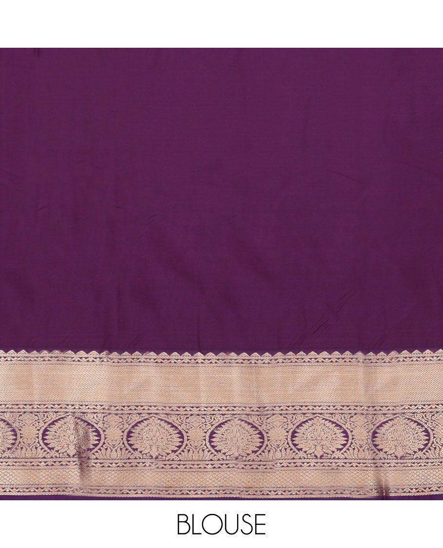 Orange Budget Silk Saree, Gleamed Up with Zari Buttas All Over Its Body, Complemented by a Contrast Traditional Zari Design Border, Sparsely Woven Jaal-Patterned Pallu, and Paired with a Contrast Blouse