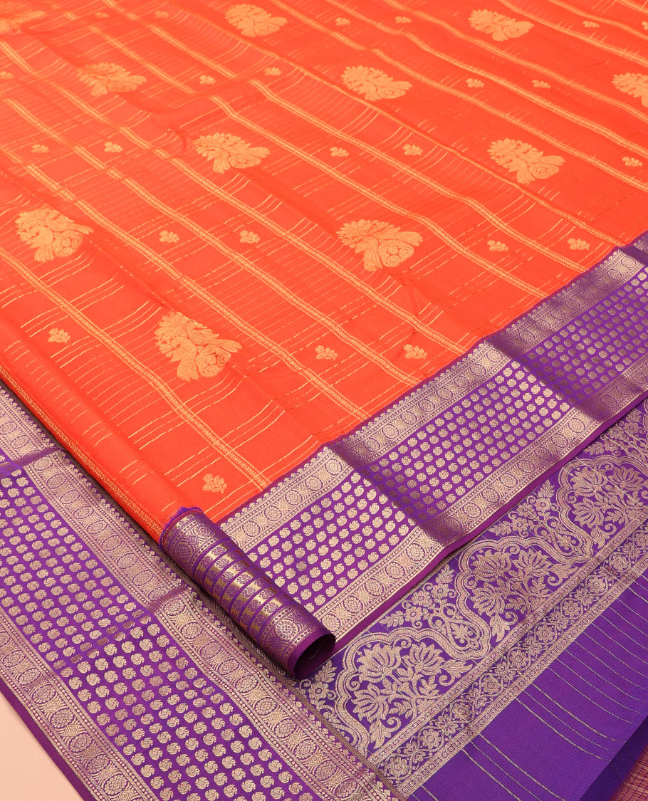Orange Vasundhara Lite Silk Mix Saree, Graced with Zari Butta Enclosed Checks, a Contrast Traditional Border, Grand Pallu, and a Contrast Blouse
