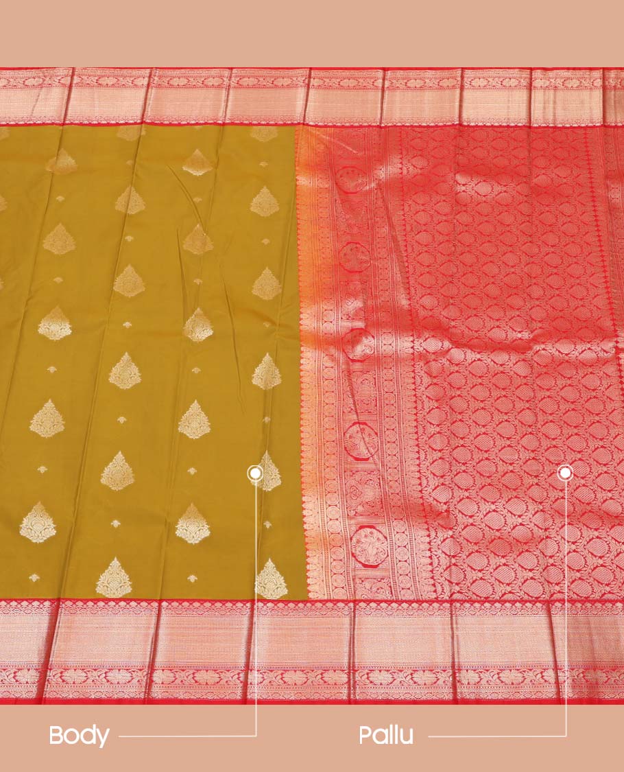 Green Budget Silk Saree, Accentuated with Zari Buttas All Over Its Body, Complemented by a Contrast Traditional Zari Design Border, Intricately Designed Pallu, and Paired with a Contrast Blouse