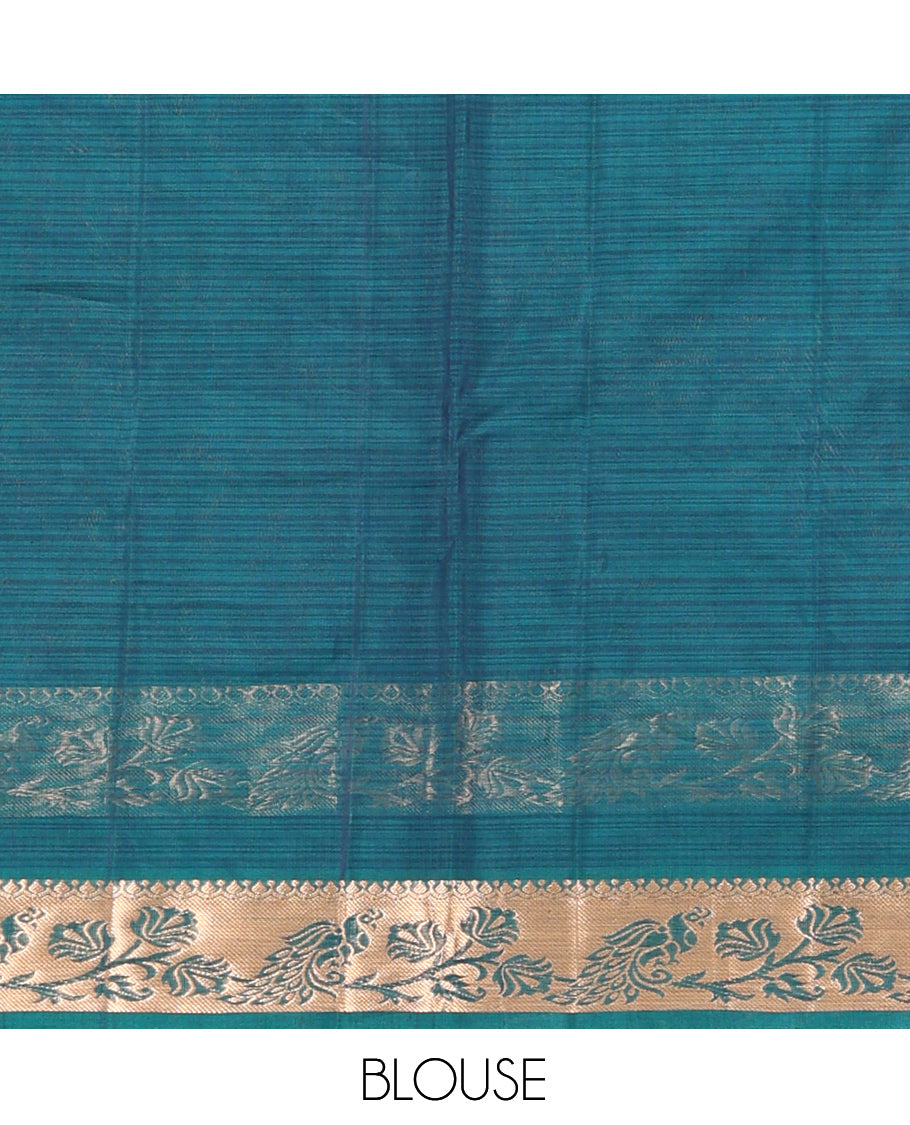 Purple Silk Cotton Saree, Elevated with Zari Buttas, a Contrast Floral Creeper Border, Jaal Pallu, and a Contrast Blouse