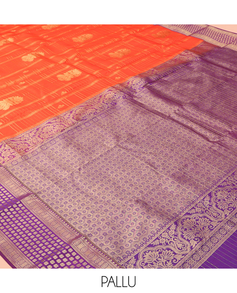 Orange Vasundhara Lite Silk Mix Saree, Graced with Zari Butta Enclosed Checks, a Contrast Traditional Border, Grand Pallu, and a Contrast Blouse
