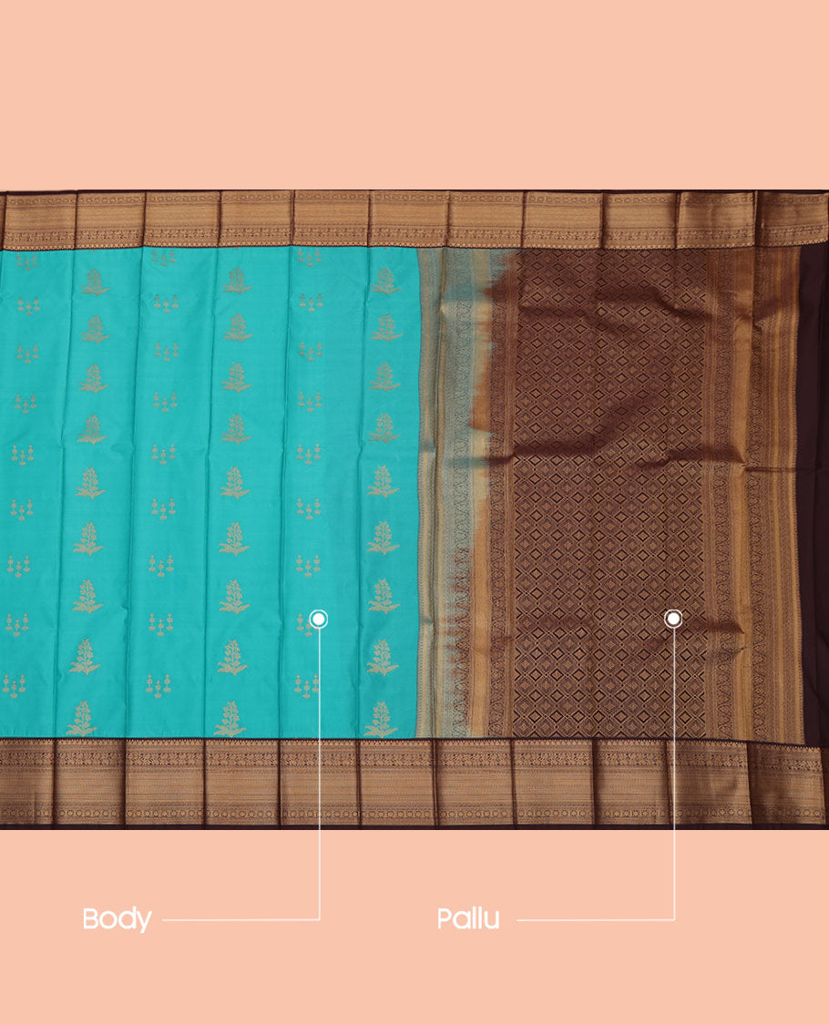 Blue Budget Silk Saree, Mesmerized with Zari Buttas, a Contrast Traditional Zari Border, Intricate Pallu, and a Contrast Blouse