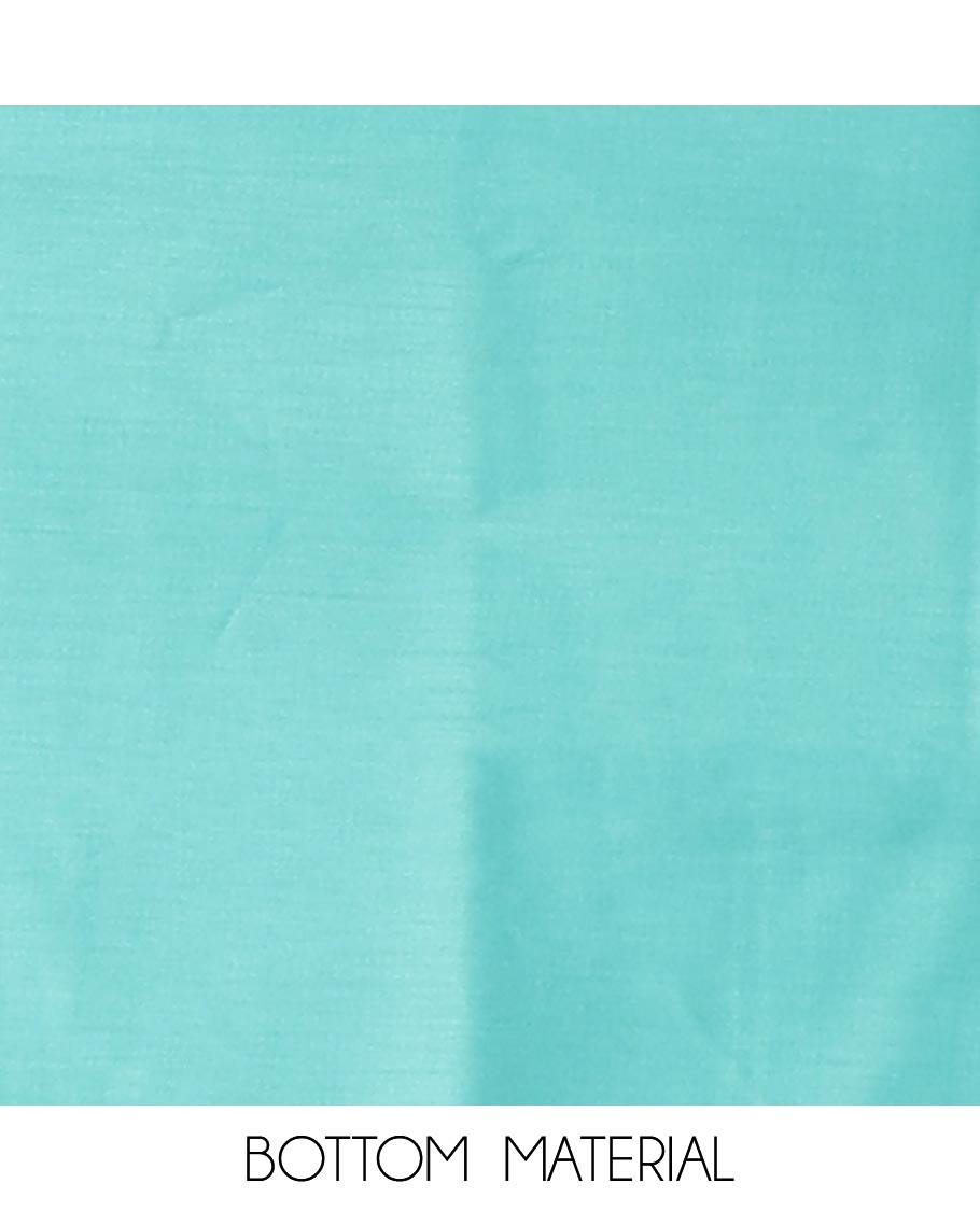 Cream with blue semi-chanderi material churidar set, floral jaal jacquard top, contrast taffeta silk bottom, and jamdani style dupatta