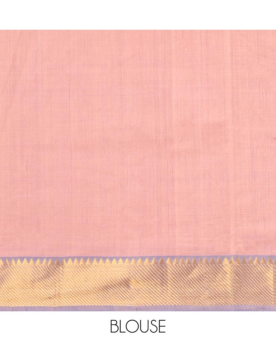 baby pink mangalagiri cotton saree with contrast zari design border & striped pallu