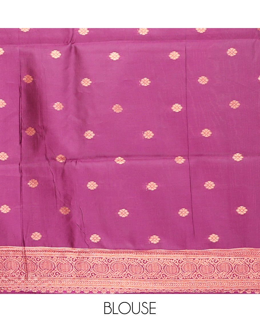 Honey copper zari butta litchi soft silk saree with contrast double pad border & zari butta blouse