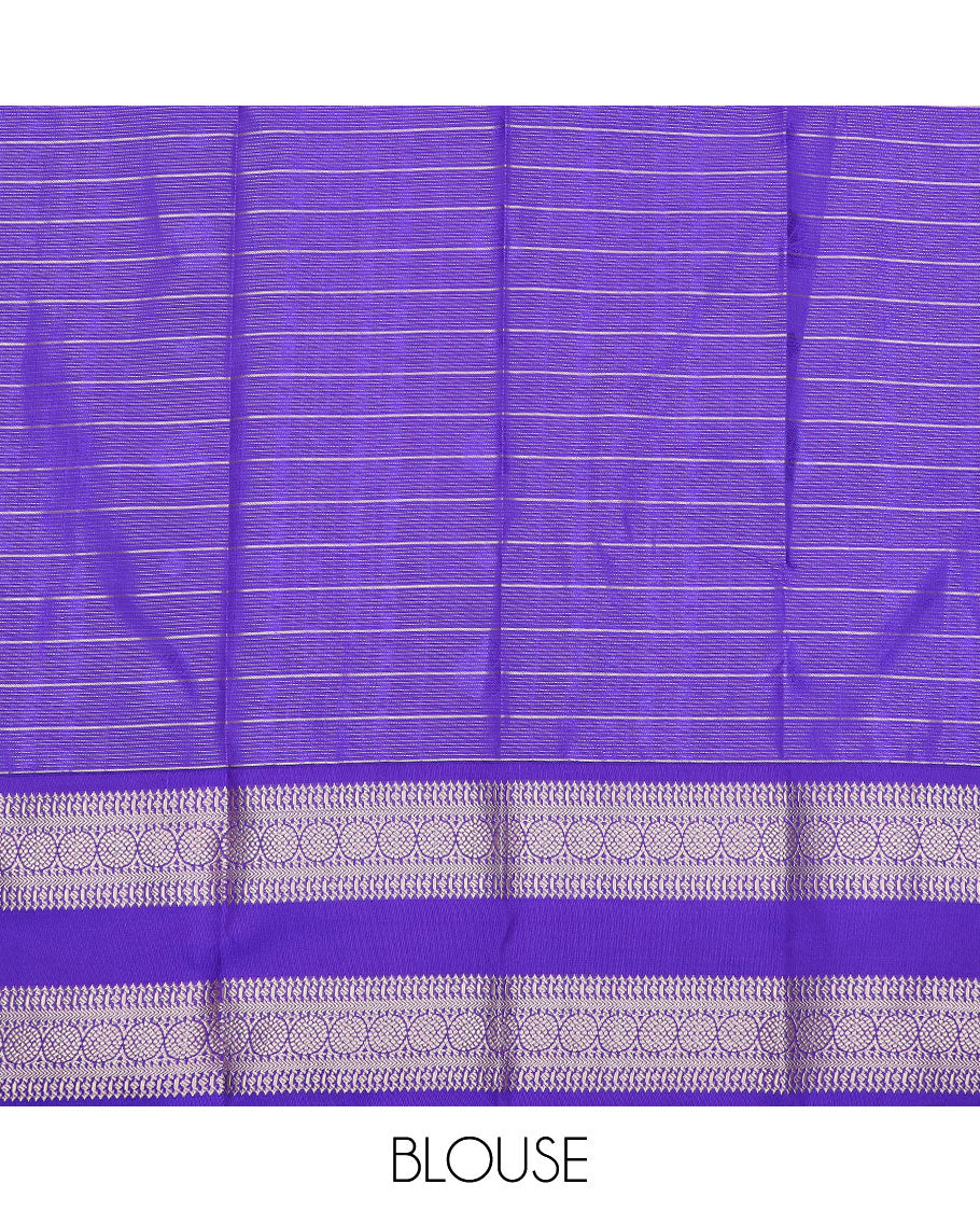 Leaf green art silk material pavadai set, zari design weave pavadai, contrast blouse & rettai pettu traditional zari border