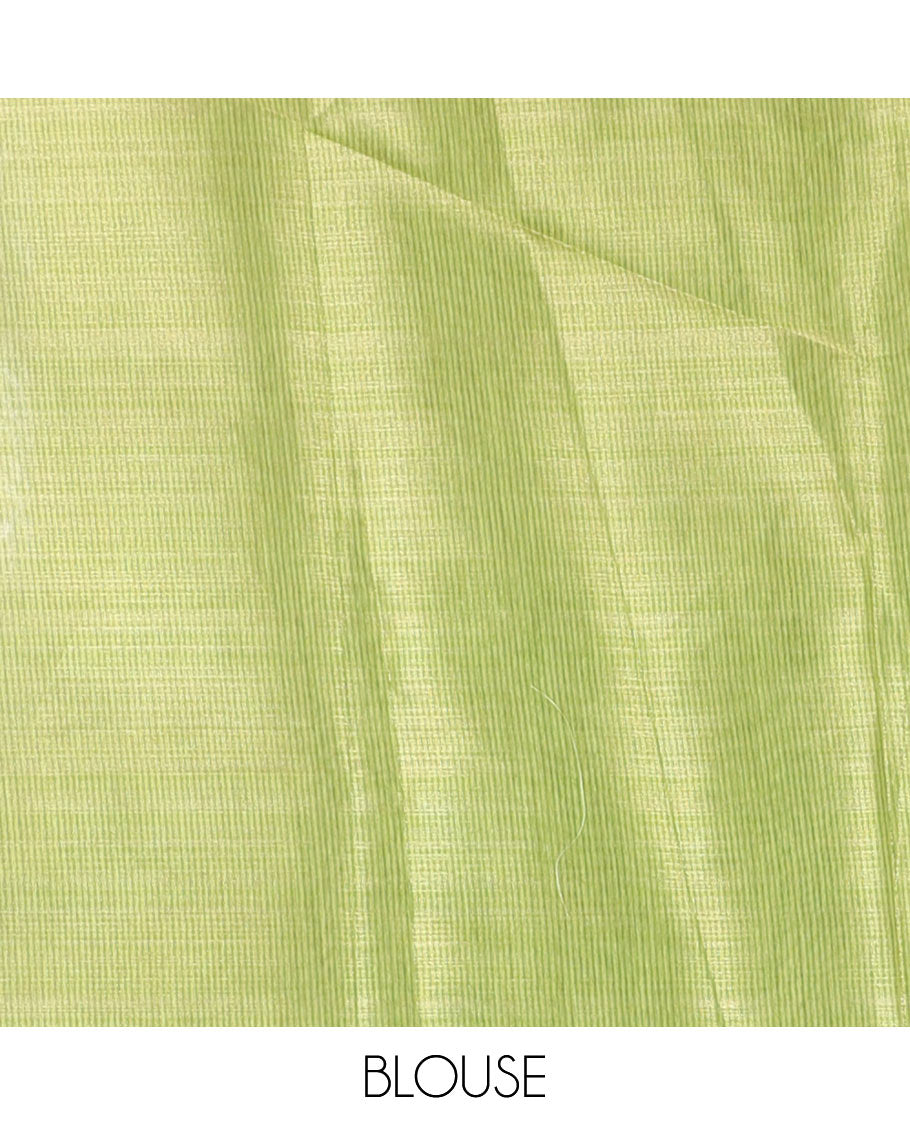 Borderless wine big floral motifs printed tissue silk saree with floral printed pallu, and a contrast plain blouse