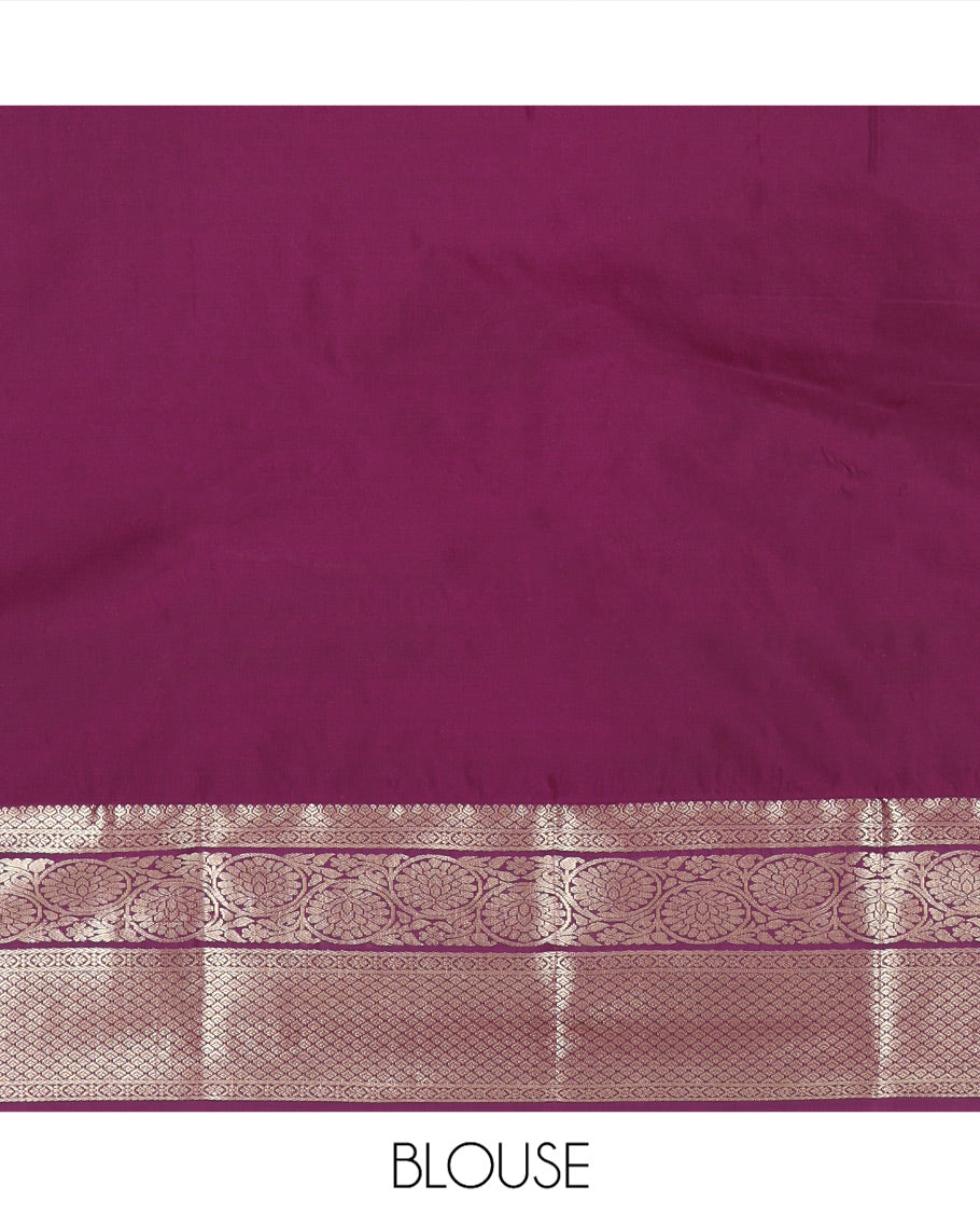 Yellow Budget Silk Saree, Subtly Sparkled with Zari Buttas All Over Its Body, Complemented by a Contrast Traditional Zari Design Border of Floral Creeper Designs, an Intricate Jaal Design Pallu, and Paired with a Contrast Blouse