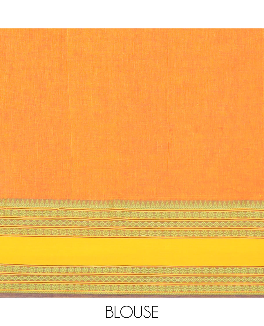 Pink narayanapet cotton saree with contrast traditional design border & striped pallu