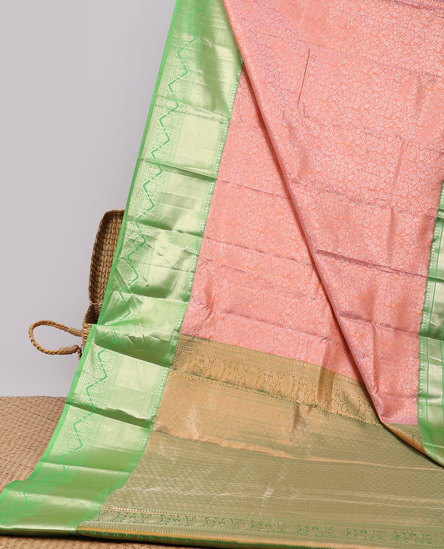 Pink jacquard budget silk saree, contrast traditional zari design border & jaal pallu