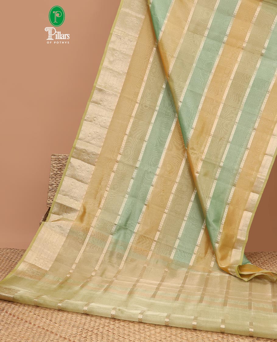 Multi-color all-over rangkat style, hand brushing tissue saree with zari border