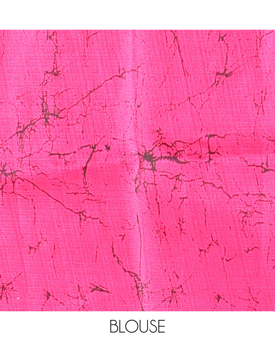 Wine geometric design khadi tussar saree with pink contrast border & jaal pallu along with contrast blouse