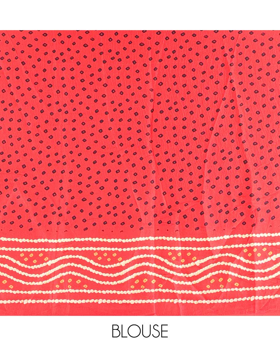 maroon all over bandhani printed crepe silk saree with contrast bandhani printed border