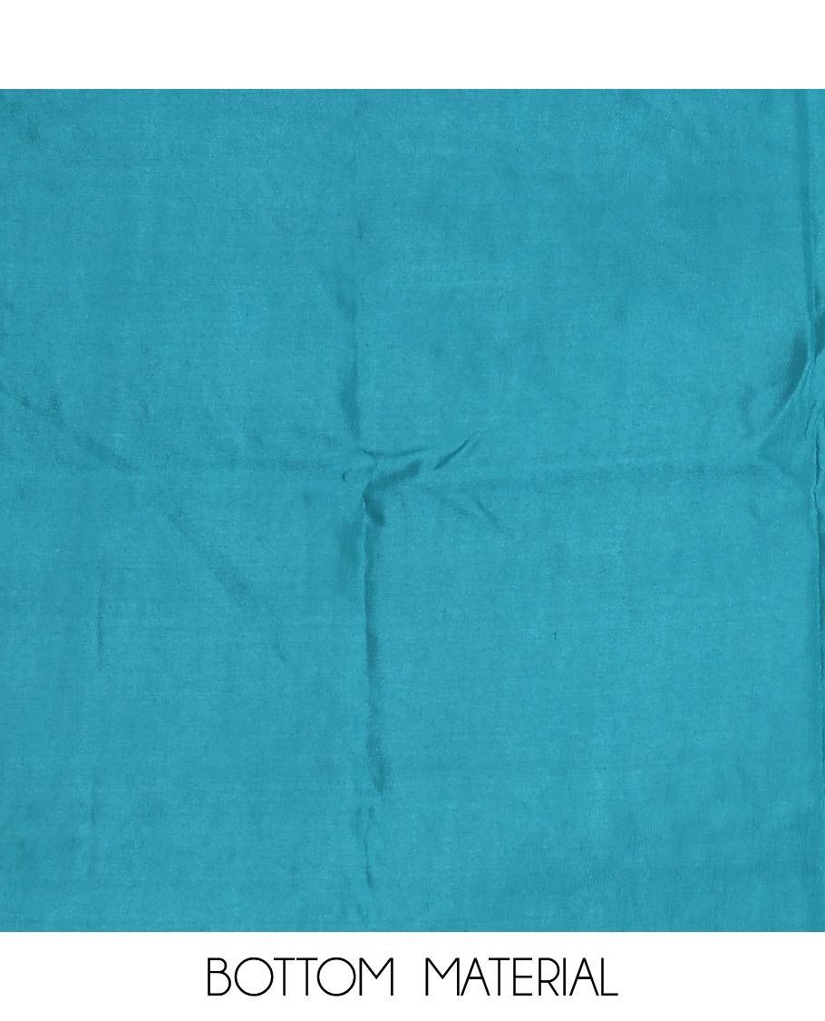 Peacock blue tissue material chudidar set, peacock printed with neck patch embroidered top, plain bottom, dupatta of peacock print, and cut work