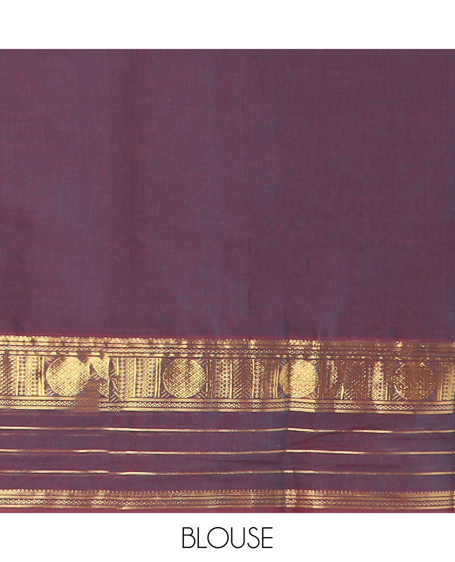 Violet intricate geometric design kanchi cotton saree with contrast zari design border & striped pallu