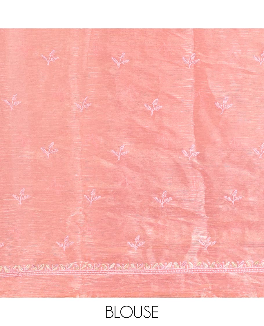 Peach floral embroidery organza half saree with embroidered blouse & scallop border dhavani