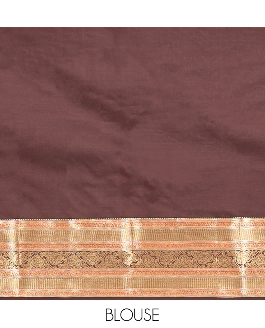 Blue Vasundhara Lite Silk Mix Saree, Detailed with Zari Buttas All Over Its Body, Complemented by Contrast Border of Rekku, Manga Mokku, and Kodi Visiry Designs, Grand Jaal Pallu and Paired with a Contrast Blouse