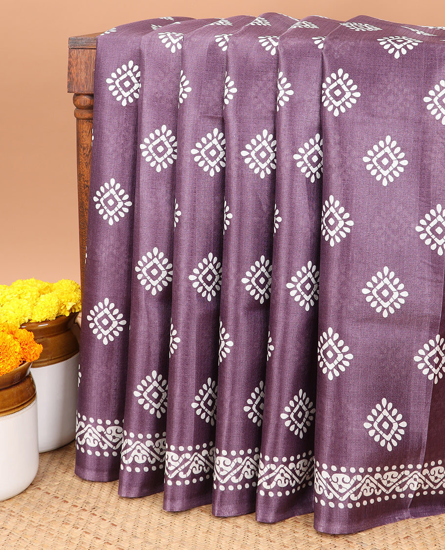 Light purple small patick print kadhi tussar saree with self design pallu & small butta print blouse