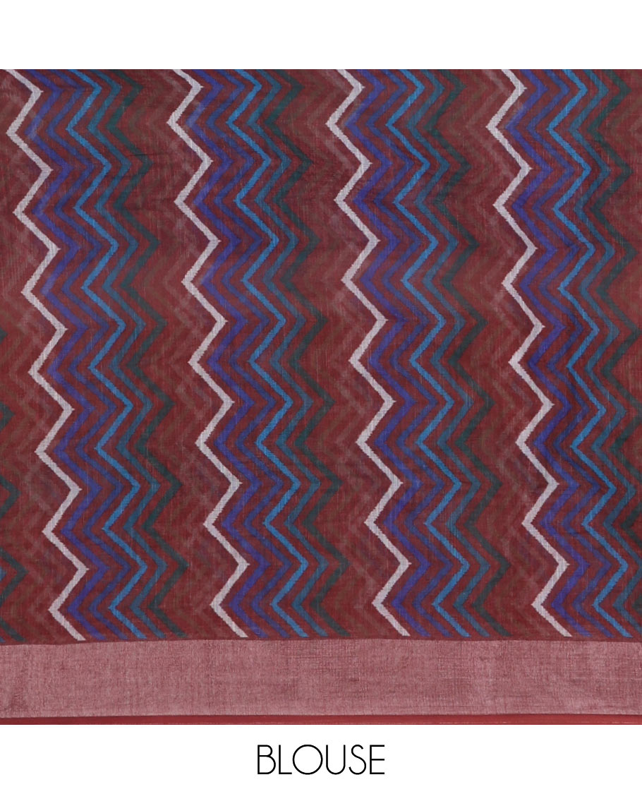 Multi-color striped linen saree, zari border, multi-color striped fancy pallu & colorful chevron striped blouse