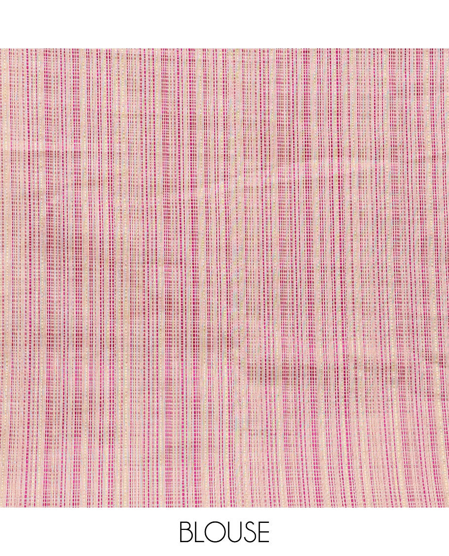 Cream with purple zari resam thread butta munga jute cotton saree with thread weaving pallu along with thread weaving blouse