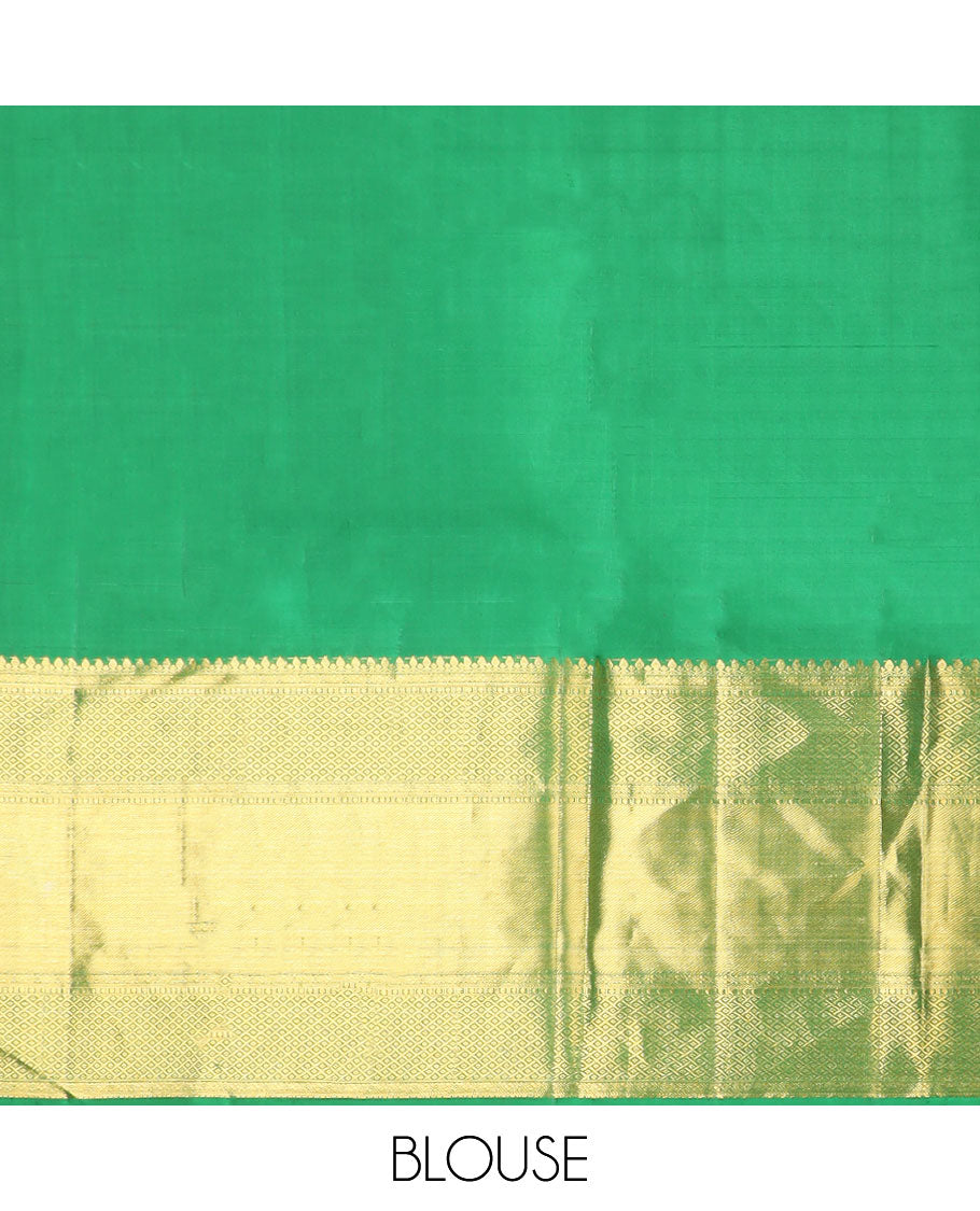 Marron jacquard kancheepuram silk saree with thilakam mokku, banaras paun, checked design & zari design pallu