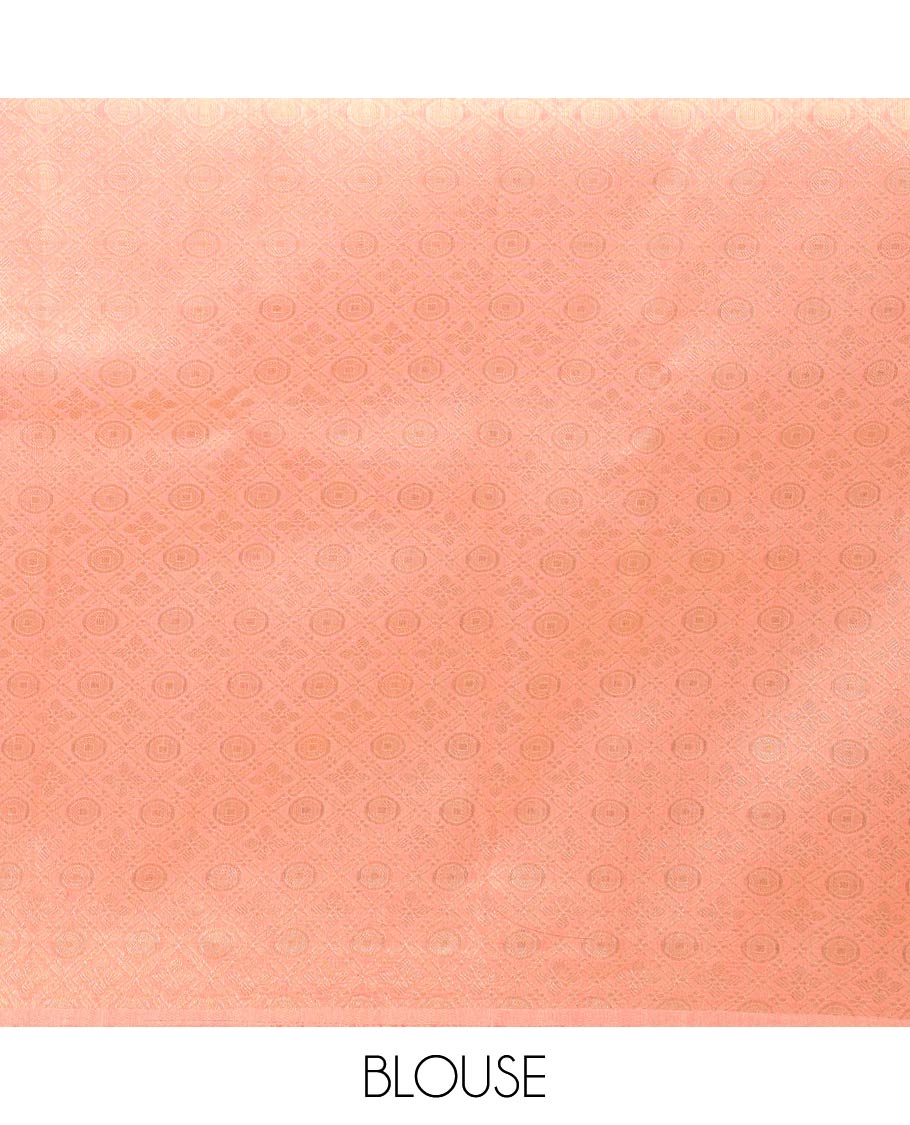 Honey color screen printed chanderi cotton saree with double pad annam border & tissue pallu along with brocade blouse
